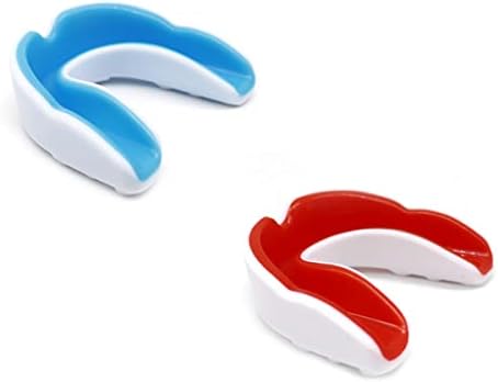Kids Mouth Guard for Sports, 2 Packs Boys Girls EVA Food Grade Mouthguard Breathable Teeth Braces for Soccer Boxing Hockey Basketball Taekwondo Karate Wrestling（Red, Blue）