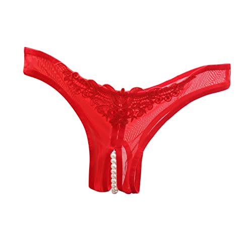 Genérico Bragas Sexy para Mujer Tanga Triangular de Cintura Baja Hueca con Masaje de Perlas Abiertas de Encaje Tentación para el Día de San Valentín Tanga Abierto Eróticos