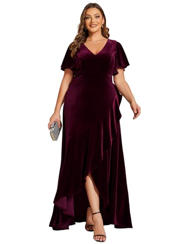 Ever-Pretty Women's Vintage Plus Size Ruffles Hemline Velvet Wedding Guest Dress 02041-DA