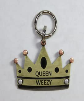 Crown Pet Id Tag-King Queen Princess Dog Tag-Royalty Name Tag in Brass, Nickel Silver And Copper- Multi Layered Riveted-Engraved Pet Tag (1 3/4