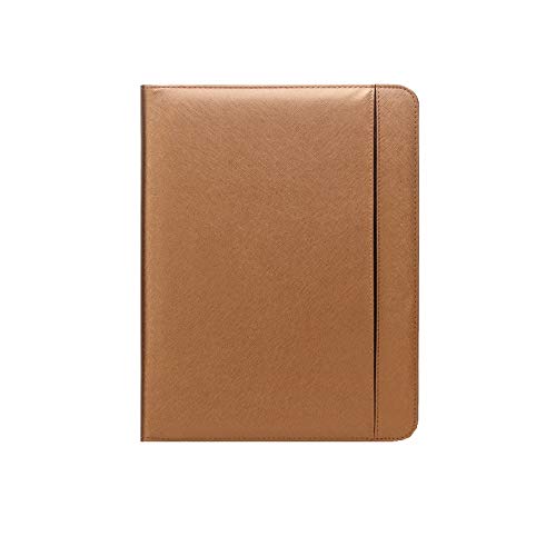 Conference Folder A4 Multifunctional PU Leather Case Business Meeting Folder Zipper Briefcase Folder Interview Notebook Pockets for Office Work (Bronze 25x32.5cm)