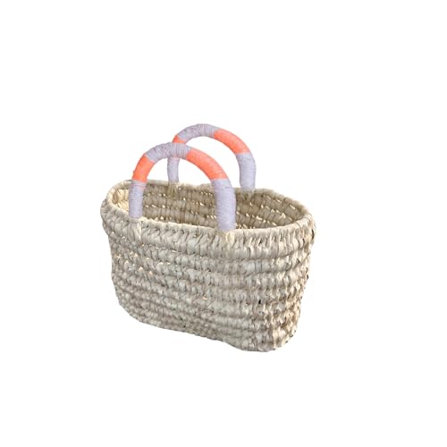 kikadu Kids Shopper Flieder/Koralle aus Palmenblätter 18 x 7 x 17 cm Osterkorb Ostern nachhaltiger Einkaufskorb für Kinder ab 3 Jahren Perfekt fürs Rollenspiel Kinderzimmer & Outdoor-Abenteuer