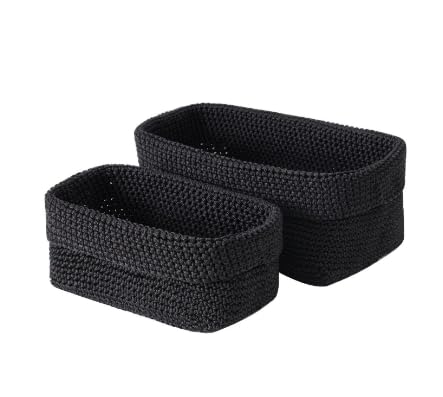 2 Pcs Häkelkorb, Korb für Aufbewahrung, Korb für Gästehandtücher, Organizer Boxen, Aufbewahrungskorb, Regalkörbe, Ordnungsboxen Küche, für Handtücher, Kosmetik, Schlüsseln, Schmuckstück, Schwarz