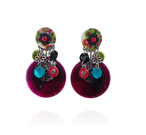 Ikita - Boucles d'Oreilles Clips Gisela - Bordeaux - 6,5 cm - Oreilles Percées Cover