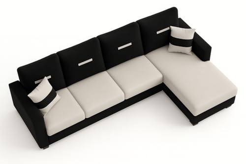 Image of CASASTYLE Dreamon 5 Seater Fabric RHS L Shape Sofa Set (Light Grey-Black) | Premium Velvet Finish | Comfortable Sectional Sofa for Living Room