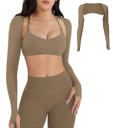 Image of YEOREO Women Crop Top Long Sleeve Bolero Open Front Workout Cropped Shirts Sports Shrug
