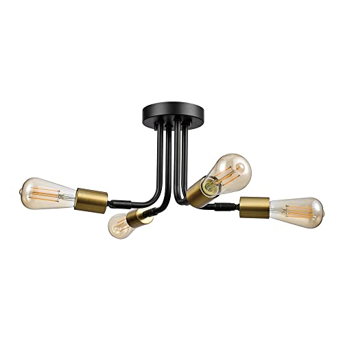 Globe Electric 66000072 4-Light Adjustable Socket Semi-Flush Mount Ceiling Light, Matte Black, Matte Brass Accents, Ceiling Light Fixture, Home Improvement, E26 Base, Pivot Joint, Exposed Socket by Globe Electric - Used condition - US$23.46
