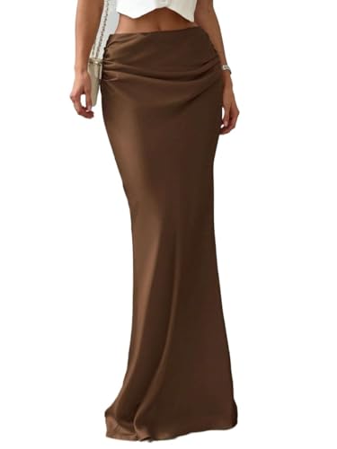 Elegant Solid Color Satin Ruched Low Waist Skirt 2025 Fashion Skirts for Women