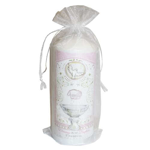 Pillar Candle for Baptism of Your Baby Girl in Organza Bag Keepsake Gift - 2527, Pink, 6 cm - Image 4