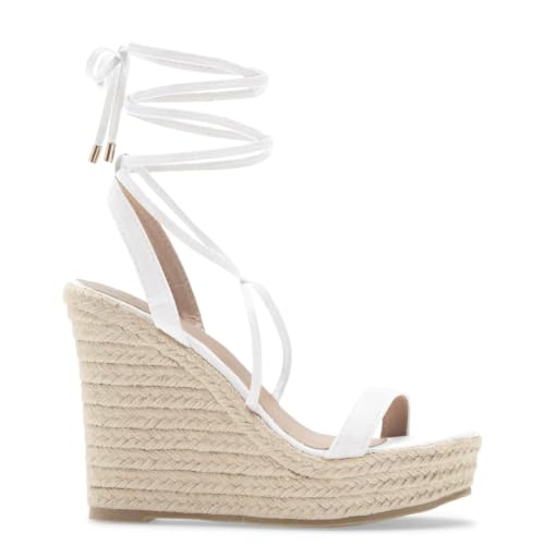 Image of Coutgo Women's Espadrille Wedges Lace Up Platform Ankle Cross Strap Slingback Summer Dress Sandals