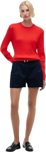 Tommy Hilfiger Damen Pullover Cable Fine Zopfstrick, Rot (Fire Red), XXS – Ansicht 4