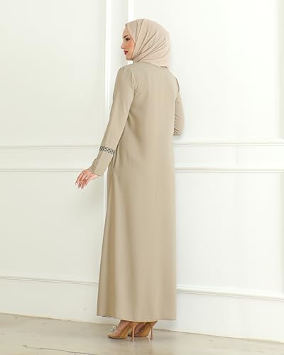 Image of istanbul styles Embroidered Sleeves Abaya with Side Zipper Embroidery Long Sleeve Floor Length Turkish Abaya for Women