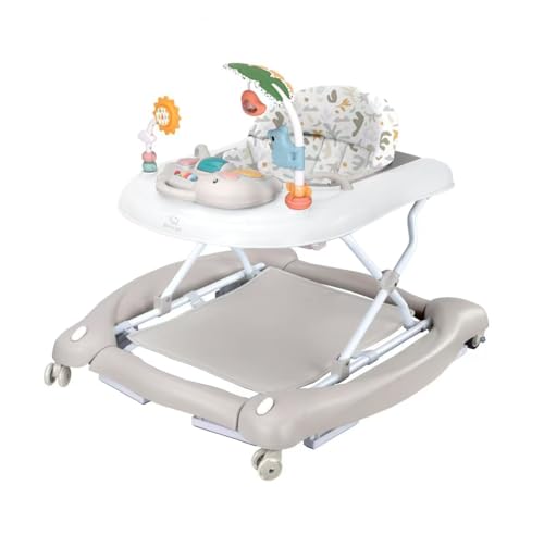 BRONEA 5-in-1 Lauflernhilfe Babywalker | Gehfrei mit Schaukelfunktion, Musik & Licht | Laufhilfe für Baby ab 6 Monate | Höhenverstellbar | Klappbar | Beige