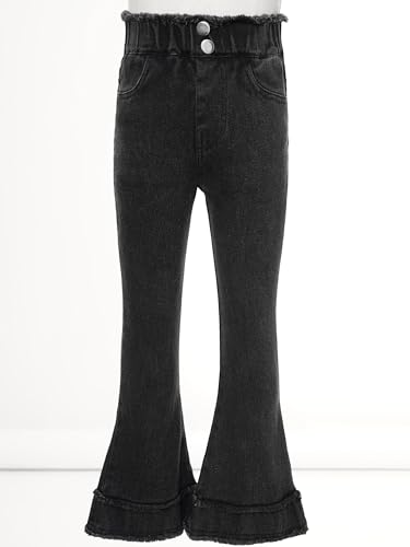 Hularka Kids Girl's Raw Hem Distressed Flare Jeans Stretchy Bell Bottom Denim Trousers Casual Denim Pants3