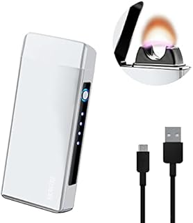 SKRFIRE Electric Lighter Windproof, Pulsed Flame Electric Lighter Plasma-Flame Arc Lighter Rechargeable USB Lighter with Battery Indicator (Silver)