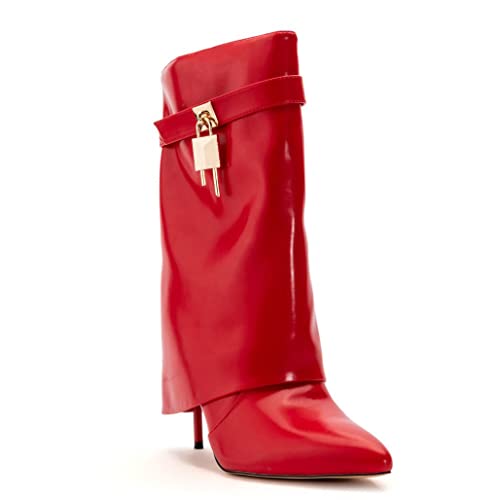 Arqa Fold Over Booties Stiletto Heel Padlock Ankle Boots Pointed Toe Short Boot2