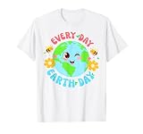 Happy Earth Day Kids Cute Earth with Floral Earth Day 2026 T-Shirt