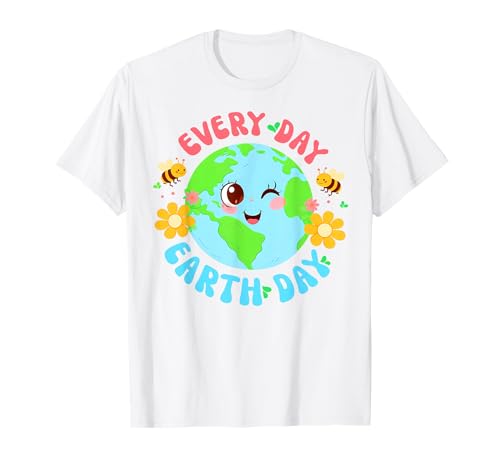 Happy Earth Day Kids Cute Earth with Floral Earth Day 2026 T-Shirt