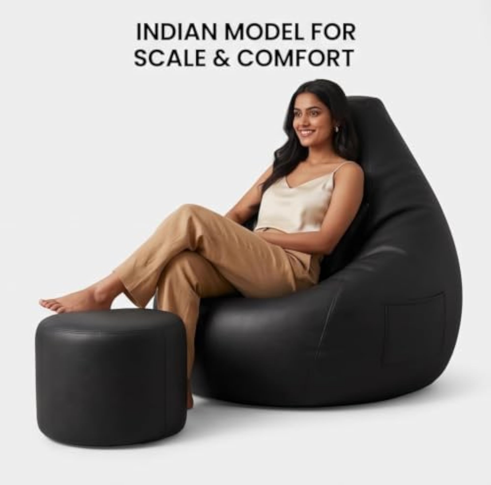 Leatherette Bean Bag Chair Without Beans, Cover with Pillow & Footrest