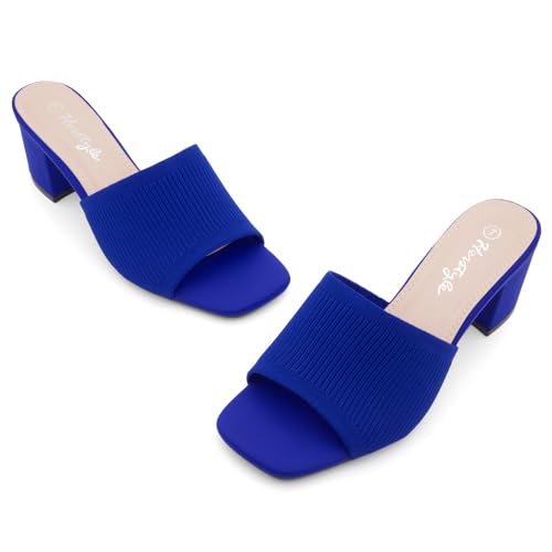 Image of Herstyle Square Open Toe Heeled Sandals for Women 2.5 Inch Low Block Chunky Heel Sandals Slip-On Mules Comfortable Dress Shoes for Party Wedding Office