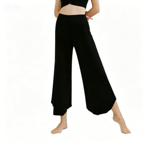 Pantalon de yoga flare noir taille haute pour femme avec ourlet ondulé