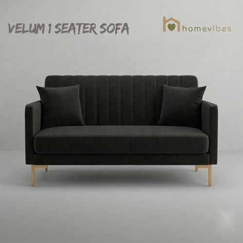 Image of Velum 3 Seater Sofa for Living Room & Office | Premium Fabric Upholstery | Solid Wood Frame | Comfortable Seating | 3 Years Warranty (Black, 2 Seater Sofa)