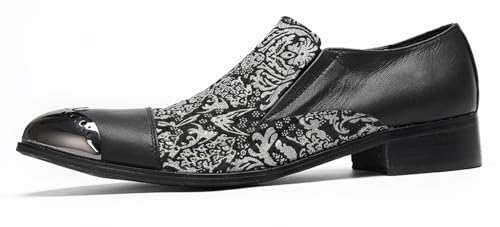 Santimon Men’s Slip-On Loafers Dress Shoes with Metallic Cap Toe – Formal Leather Loafers with Embroidered Brocade Pattern – Stylish Party & Wedding Shoes for Men2