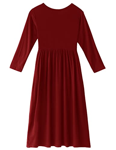 Noomelfish Girls Long Sleeve Maxi Dress Solid Color Casual Long Dresses with Pockets (4-12 Years)2