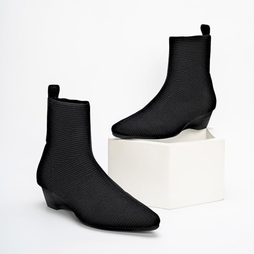 Women's Kitten Heels Ankle Boots Pointed Toe Sock Knit Low Heel Fall Booties3