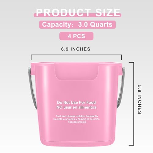 Image of Yaomiao 4 Pcs Cleaning Bucket 3 Qt Sanitizing Bucket,Pink | Restaurant Small Square Detergent Pail with Measurements Spout and Handle, for Home, Kitchen, Office, Commercial Use