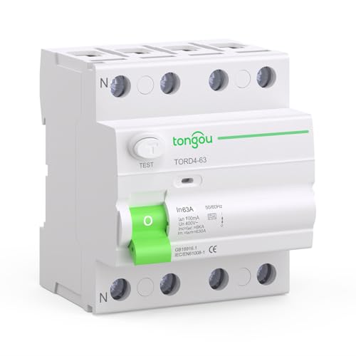 TONGOU Typ A Fi Schutzschalter 63A 100mA 3P+N 400V 6kA,Geeignet für Einfamilienhäuser, kleine Geschäftsgebäude und andere Szenarien
