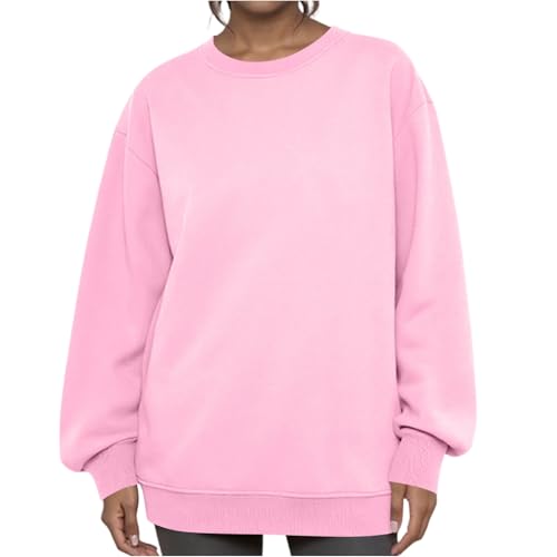 Ladies Sweatshirts, Womens Long Sleeve Fall Tops Crew Neck Loose Fashion Trendy Clothes Shirts Pullovers Oversized Sweatshirt Uk Size 8 10 12 14 16,Pink,M,u59a