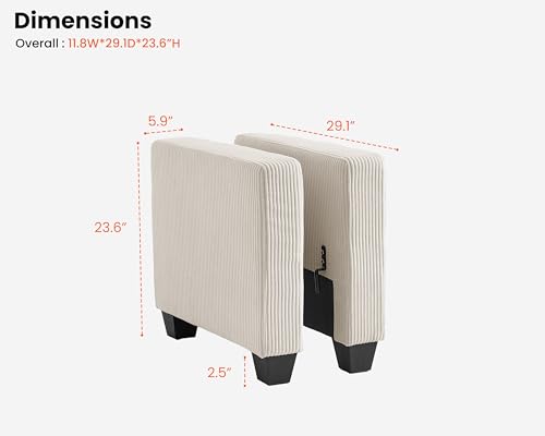 Image of CHIC HOUSE Middle Module for Modular Couch, Corduroy Customizable Chaise, Storage Ottoman for Sectional Sofa, Armrest, Single /Double Seater