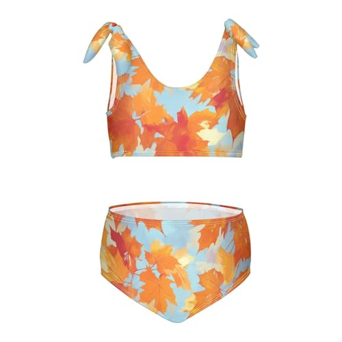 KLL Autumn Maple Oak Leaves Girls' 2 Piece Bikini Sets Beach Swimsuit Swimming Suits Adjustable Strap