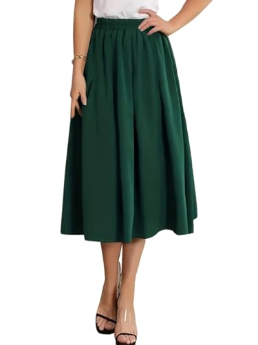 Falda Elegante Cintura Elástica Color Sólido Cintura Alta Midi Faldas para Mujer Linea A (FR/ES, Letras, XXL, Regular, Regular, Verde Botella)