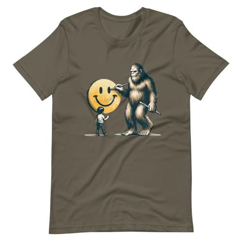 T-shirt Bigfoot Smiley artistique en coton kaki taille Medium pour homme et femme