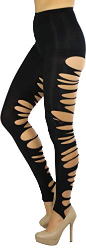 Image of ToBeInStyle Women's Slashed Ripped Shredded Distressed Hosiery Tights Leggings Music Festival