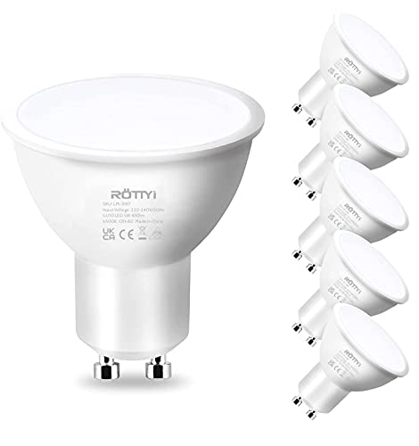 Price comparison product image ROTTYI GU10 LED Light Bulbs 6Pack, 6500K Daylight White,  5W 450LM Energy Saving Light Bulb, 50W Halogen Bulb Equivalent, 100° Beam Angle, with The Frosted Glass Diffuser