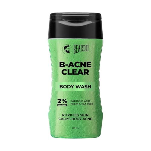 Beardo Body Acne Clear Body Wash for Men 200 ml | With Neem, Tea Tree and Salicylic Acid | Clean Clear Skin | For Body Acne and Skin Purification | B-