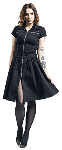 H&R London Robe Longue Noire Emo Punk Femme Robe mi-Longue Noir M, 97% Coton, 3% Spandex,