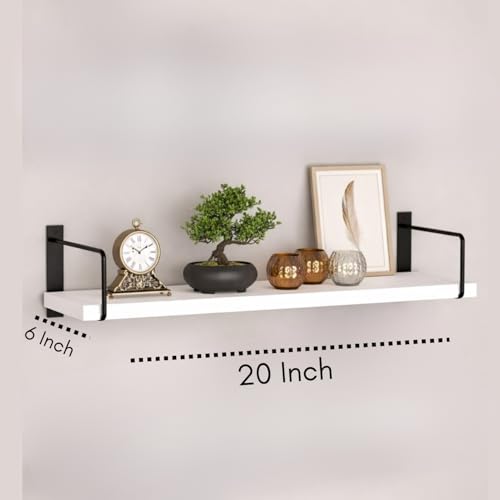 Image of NEST NATURE HAVEN Decorative Wooden Set of 3 Wall Shelf for Living Room & Bedroom Floating Mounted Bookshelf Wooden Wall Mounted | Decorative Storage Wall Shelf Rack (White 20X6X2)