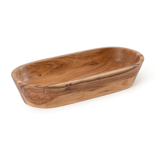 Wooden Dough Bowl – Handmade Decorative Bowls for Home Decor, Bathroom, Kitchen Counter & More - Acacia Wood Large Dough Bowl Fits Cosmetics, Keys & Other Knick Knacks – Great Boho Home Decorations