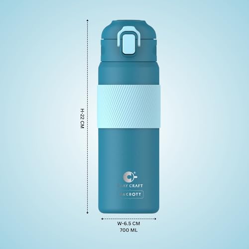 Image of Clay Craft VACBOTT Amber Double Walled 24 Hours Hot and Cold Water Bottle-700ML, 2-Piece(Ocean) Leak Proof|Easy to Carry|Gym Bottle|Home|Kitchen|Hiking|Travel Bottle|BIS Certified|Made in India