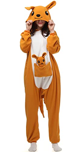Animal Onesie Adult for Women Men Pajamas Cosplay Sleepwear Kangaroo Halloween Costume Christmas Cartoon Outfit (S, Kangaroo)