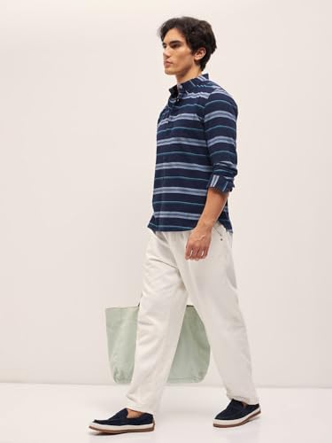 Image of THE BEAR HOUSE Men's Cotton Striped Slim Fit Casual Shirt