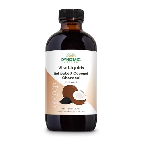 DYNAMIC HEALTH VitaLiquids Activated Coconut Charcoal - Activated Charcoal Binder from Coconut Shell - Binds Unwanted Materials in the Digestive Tract Vegan Gluten Free Unflavored 16 Servings 8oz