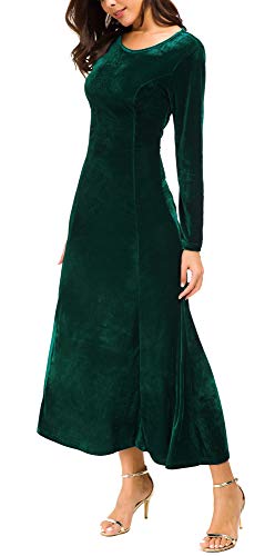 Image of Urban CoCo Women's Elegant Velvet Midi Dress Scoop Neck Long Sleeve Ruched