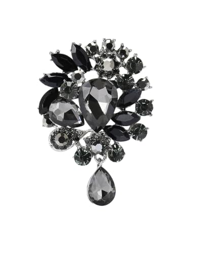 Image of Wedding Bridal Big Crystal Rhinestone Bouquet Brooch Pin for Women (Black Tear Drop)
