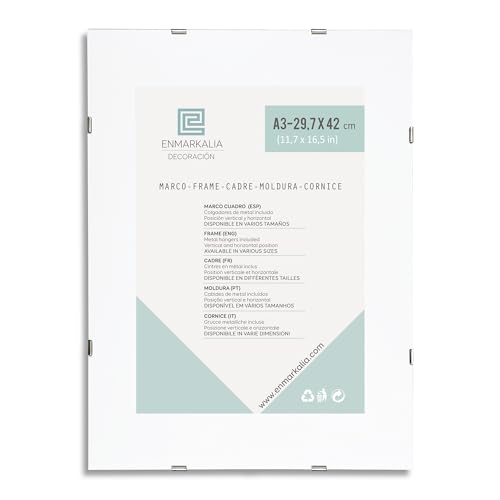ENMARKALIA DECORACION Marco Clip A3 (29,7 x 42 cm) - cristal acrílico ultra resistente - soporte para fotos y laminas sin marco - fotos, diplomas, posters, laminas