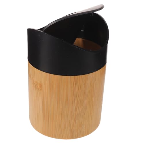 TOYANDONA Mini Bambusowy Kosz Śmieci z Uchylną Pokrywą Mały Elegancki Pojemnik Biurko Do Łazienki Toaletki Kącika Kawowego i Biura z Naturalnym Wzorem Drewna